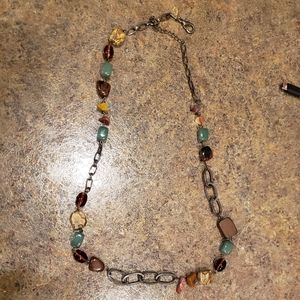 Fossil polished stone and chain necklace